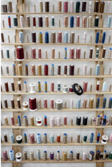 Organized thread spools in textile manufacturing